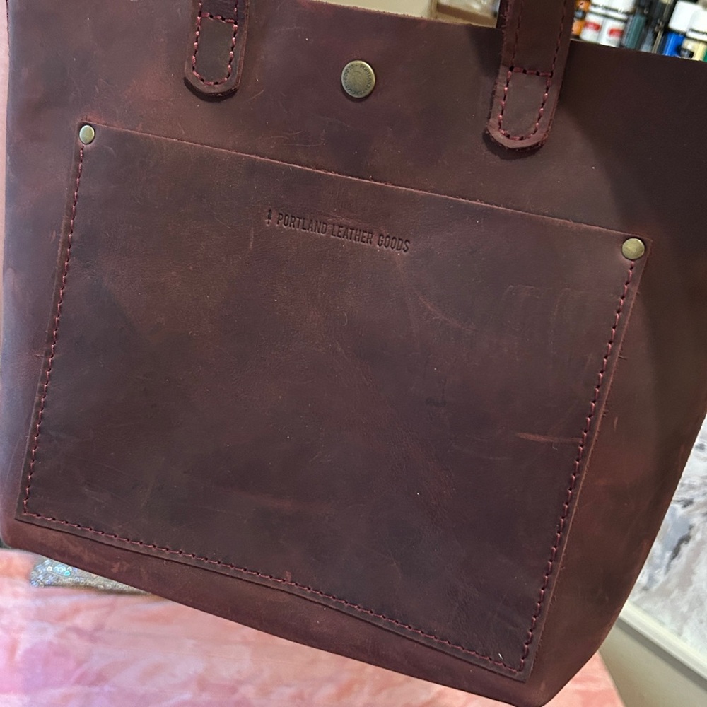 PORTLAND LEATHER Elegant Merlot Leather Mini Tote Crossbody Bag
